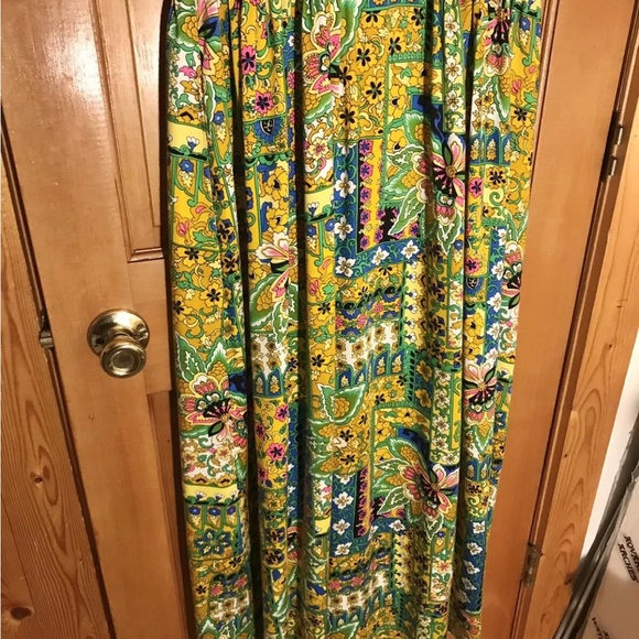 Vintage 60s 70s Leland of California Maxi Hostess Dress Psychedelic Hawaiian - Picture 3 of 7